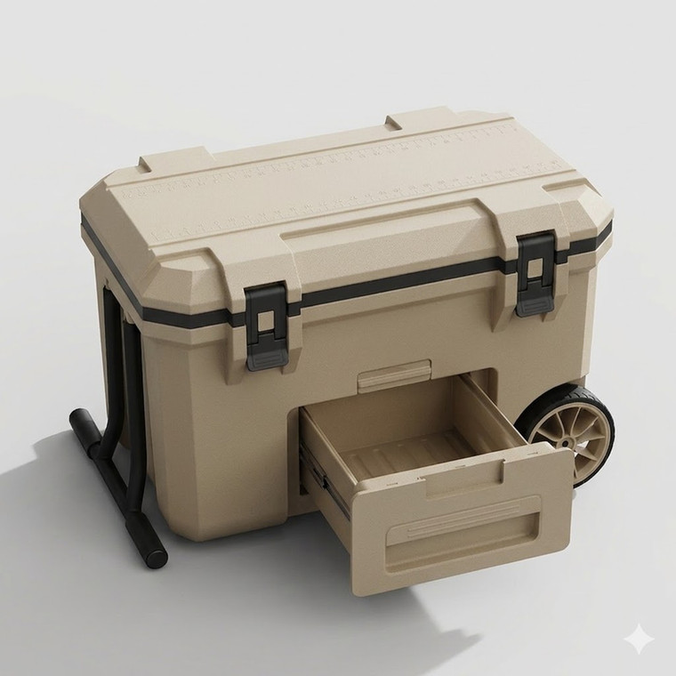 Wholesale New Idea Dry Wet Zoning Plastic Wheels Pull Rod Insulated Box Drawer Cooler Box for Outdoor