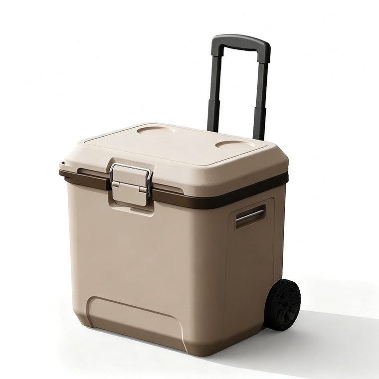 24L Wheel Pull Rod Insulation Box 48hours Keep Cool Plastic Cooler Box with Metal Buckle