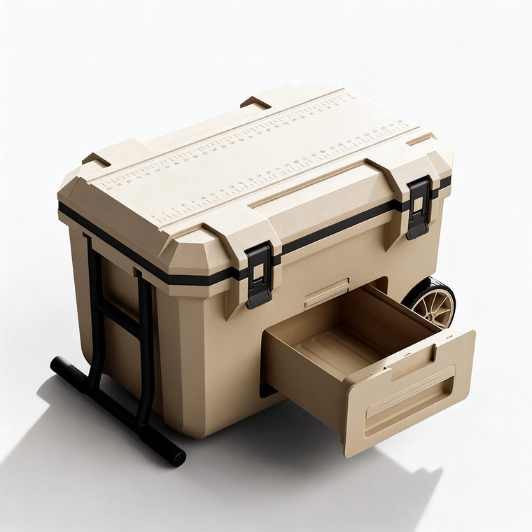 Birch Beige Wheel Pull Rod Insulation Box Outdoors Camping Cool Box Hard Convenient Cooler Box with Drawer
