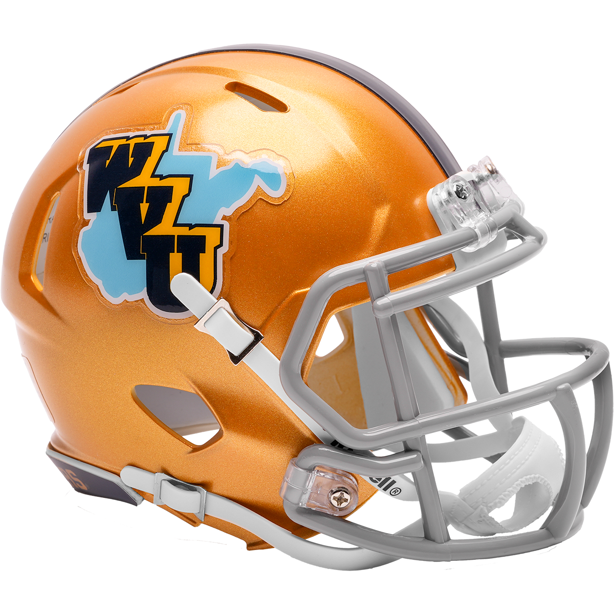 West Virginia Mountaineers Gold Throwback NCAA Revolution SPEED Mini Football Helmet West Virginia Mountaineers Gold Throwback NCAA Revolution SPEED Mini Football Helmet
