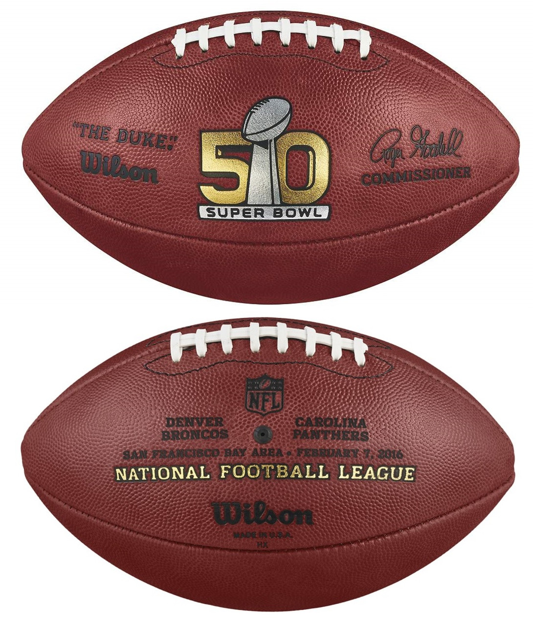 Super Bowl L (Fifty 50) Denver Broncos vs. Carolina Panthers Official  Leather Authentic Game Football by Wilson