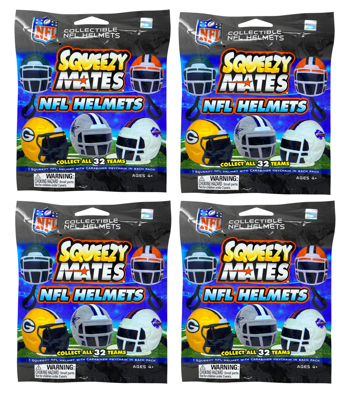 4 packs - SqueezyMates Gravity Feed NFL Helmets Mystery Packs