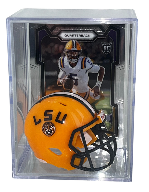 Jayden Daniels Card with LSU Tigers Pocket Pro Size Football Helmet Shadow Box