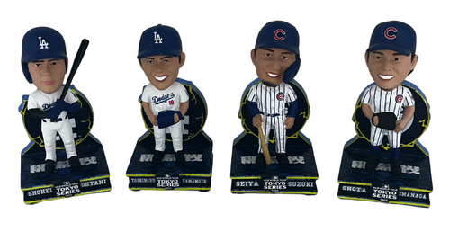 Chicago Cubs & Los Angeles Dodgers 2025 Tokyo Series 4 Pack Mini Bobble Bighead Bobblehead Set - Ohtani Suzuki Yamamoto Imanaga