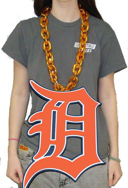 Detroit Tigers BIG LOGO 3D Fan Chain Foam Necklace Orange