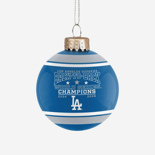 Los Angeles Dodgers 2025 Back To Back MLB World Series Champions Glass Ball Christmas Tree Ornament