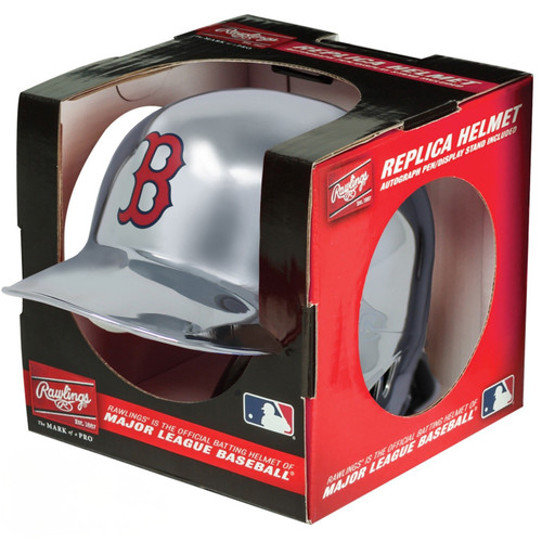Boston Red Sox Silver Chrome Rawlings Replica MLB Baseball Mini Helmet in Box