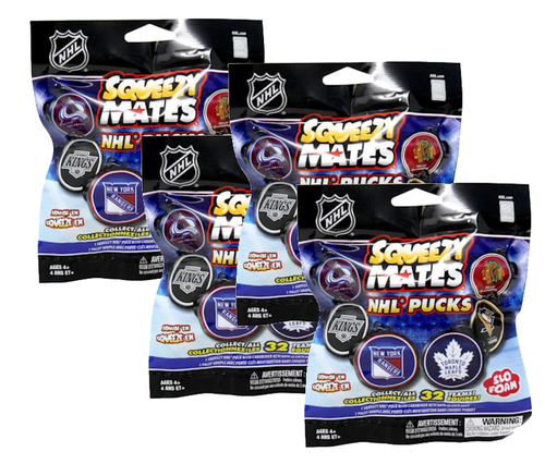 4 packs - SqueezyMates Gravity Feed NHL Hockey Pucks Mystery Packs - Series 1