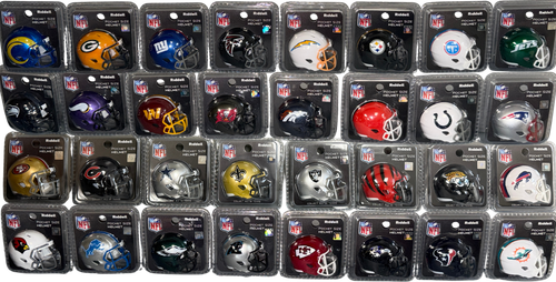 New 2026 All 32 NFL Current Riddell Revolution Mini Speed Pocket Pro Mini 2" Size Football Helmets - New in Riddell Clamshells