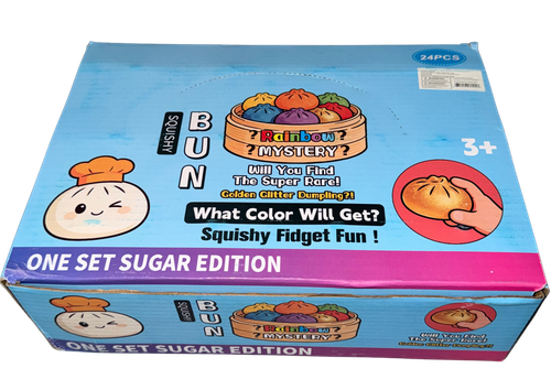1 case of 24 each - Mini Emoji Squishy Squeezy Mystery Dumplings - New 2026 Rainbow Sugar Edition