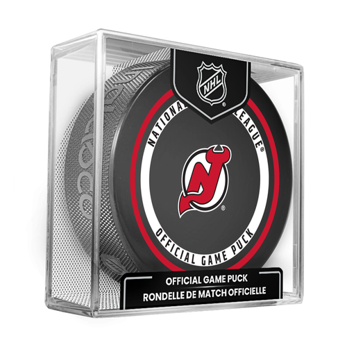 New Jersey Devils Current NHL Official Game Hockey Puck In Cube