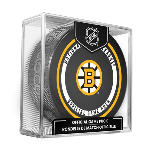 Boston Bruins Current NHL Official Game Hockey Puck In Cube
