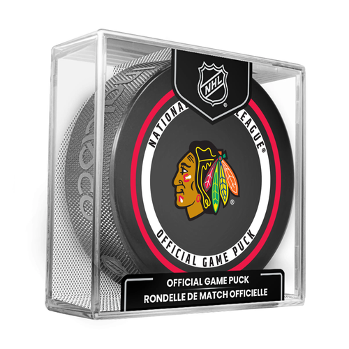 Chicago Blackhawks Current NHL Official Game Hockey Puck In Cube