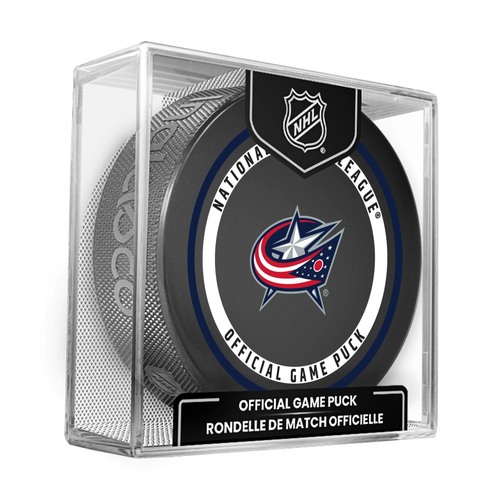 Columbus Blue Jackets Current NHL Official Game Hockey Puck In Cube