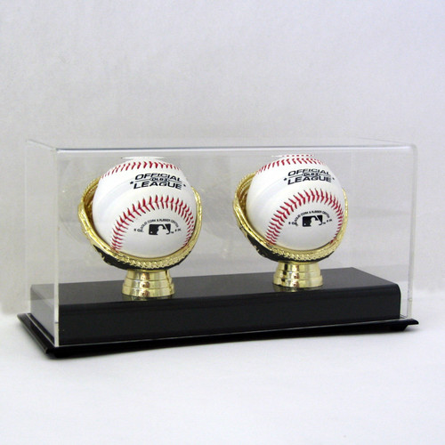 DELUXE ACRYLIC (TWO) DOUBLE BASEBALL with GOLD GLOVES DISPLAY CASE (AD27)