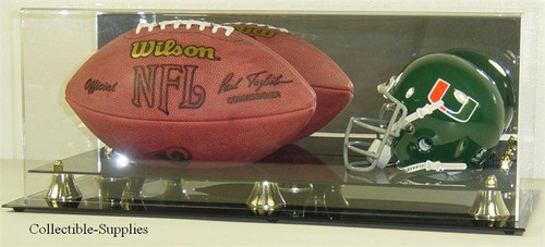 DELUXE MINI HELMET AND FULL SIZE FOOTBALL DISPLAY CASE