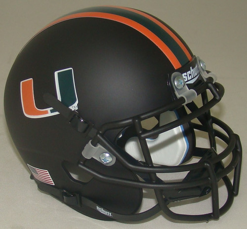 Miami Hurricanes Alternate Matte Black Schutt Mini Authentic Football Helmet