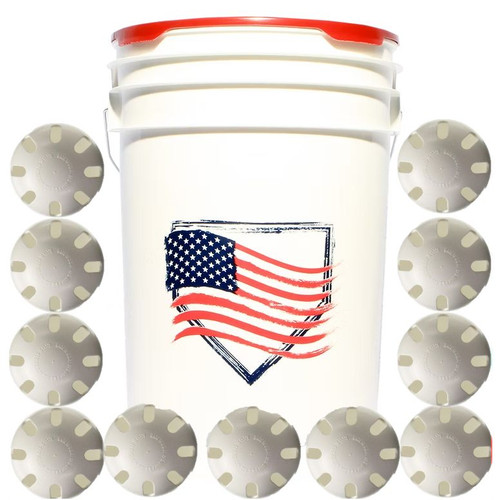 White 6-Gallon Padded Ball Bucket with 30 Wiffle Balls for Practice