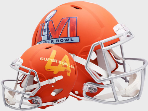 Super Bowl 56 LVI Riddell Flat Orange SPEED REPLICA Full Size Football Helmet - Los Angeles, CA. image