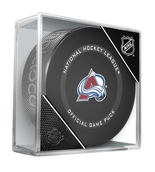 Colorado Avalanche Inglasco Official NHL Hockey Game Puck in Cube with Heat Sensitivity