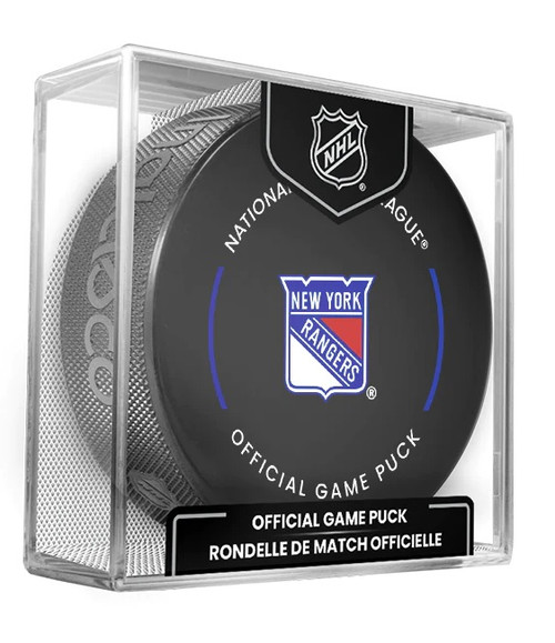 New York Rangers NHL Official Game Hockey Puck In Cube