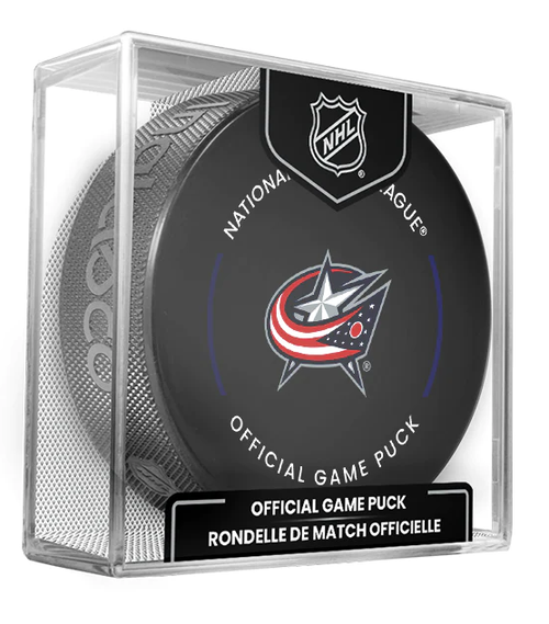 Columbus Blue Jackets Current NHL Official Game Hockey Puck In Cube