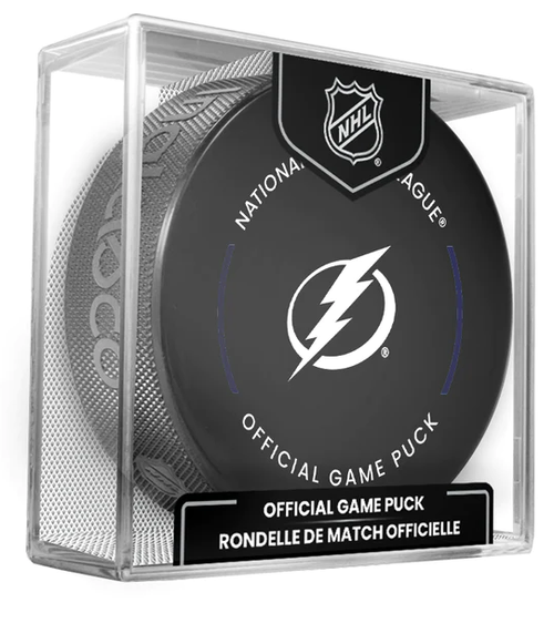 Tampa Bay Lightning Current NHL Official Game Hockey Puck In Cube