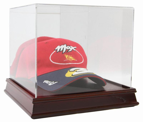 DELUXE CHERRY WOOD BASE HAT CAP DISPLAY 