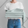 DreamComfort™ 100% Long Staple Upper Flex Split Top/Head Cotton Sheet Set Sage Green Presentation