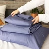 DreamFit® DreamHealth™ 100% GOTS Certified Organic Cotton Percale Split Head, Split Top Sheet Set - Stacked Blue