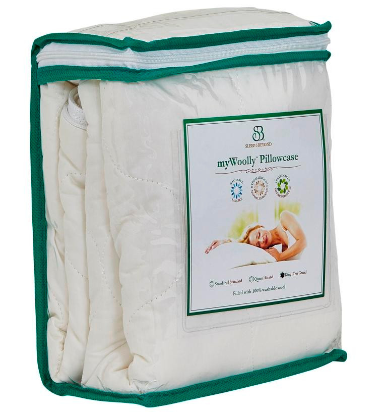 Sleep & Beyond myWoolly™ Pillow Case, 100% natural washable wool filled pillow case side package