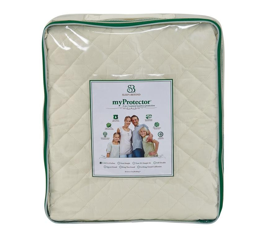 Sleep & Beyond myProtector™, 2-in-1 ultimate, washable, natural mattress protector front package