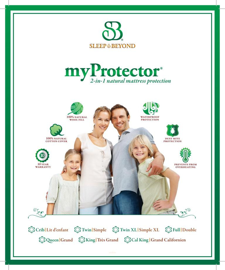 Sleep & Beyond myProtector™, 2-in-1 ultimate, washable, natural mattress protector closeup package
