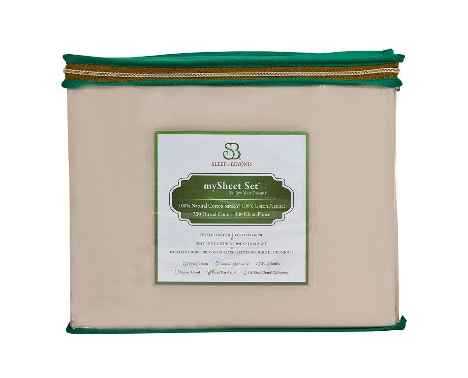 Sleep & Beyond mySheet Set 100% Natural Cotton Sheet Set, natural cotton bed sheets front package