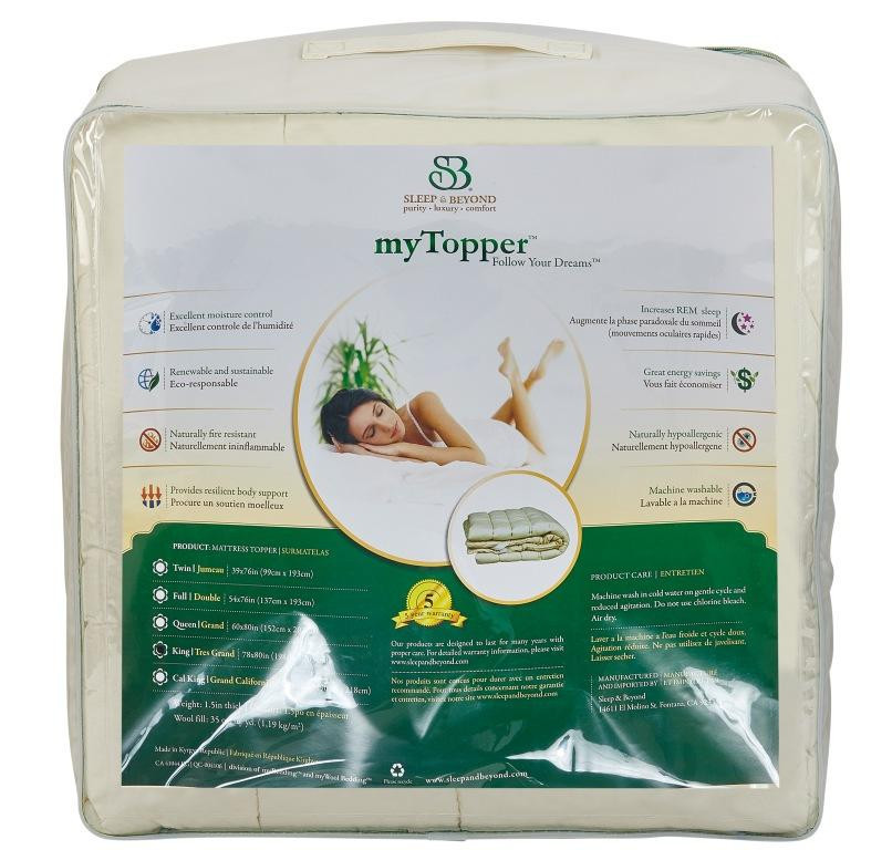 Sleep & Beyond myTopper™ 100% Washable Wool Mattress Topper Packaging