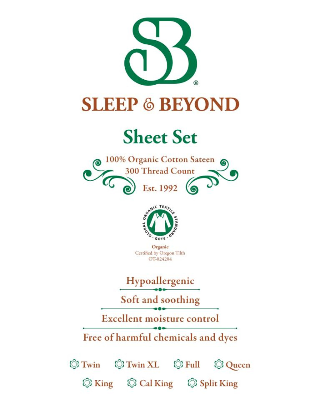 Sleep & Beyond 100% Organic Cotton Sheet Set Label