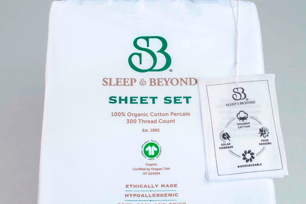 Sleep & Beyond 100% Organic Percale Sheet Set White Bag
