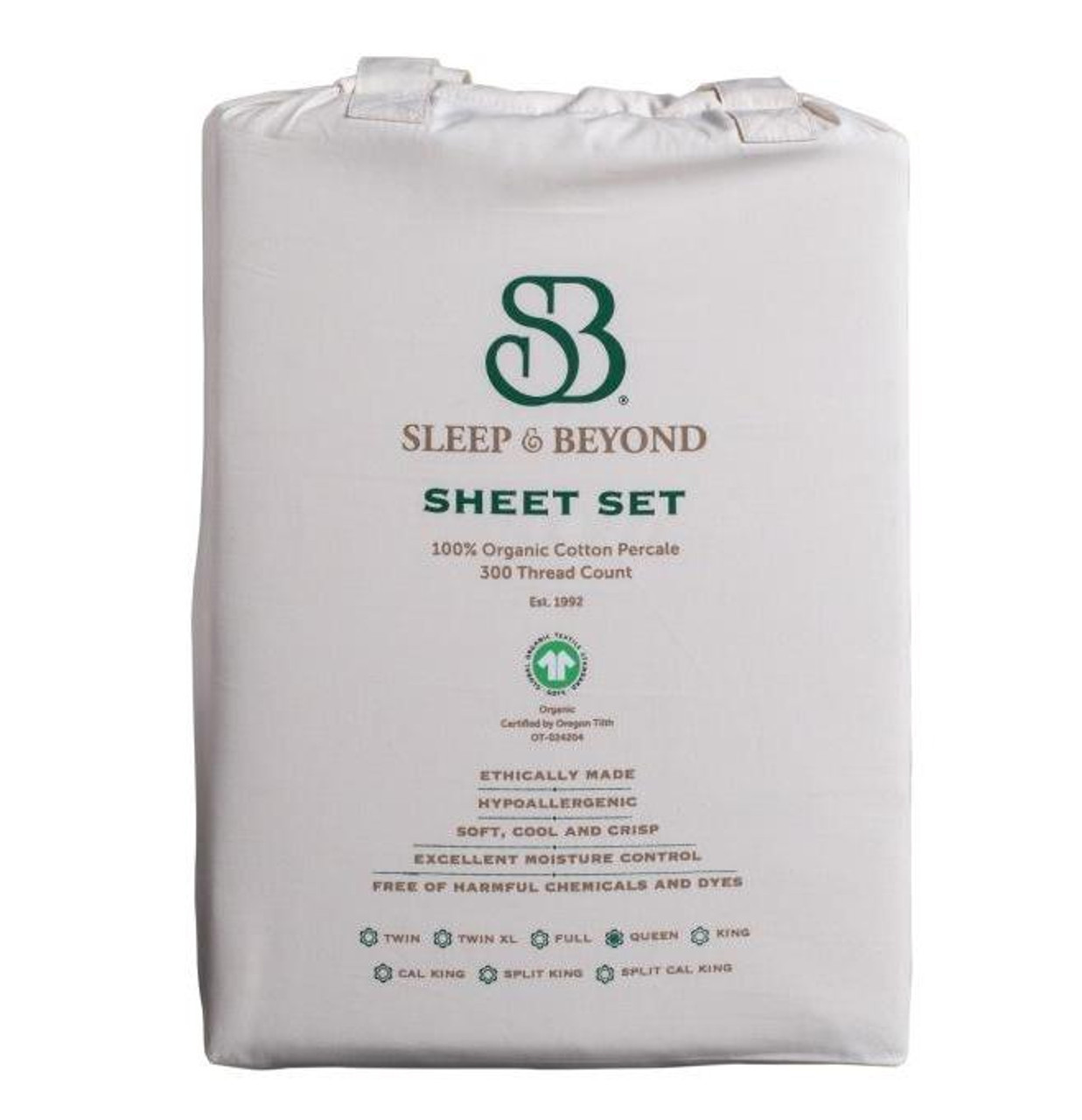 Sleep & Beyond 100% Organic Percale Sheet Set Ivory Bag