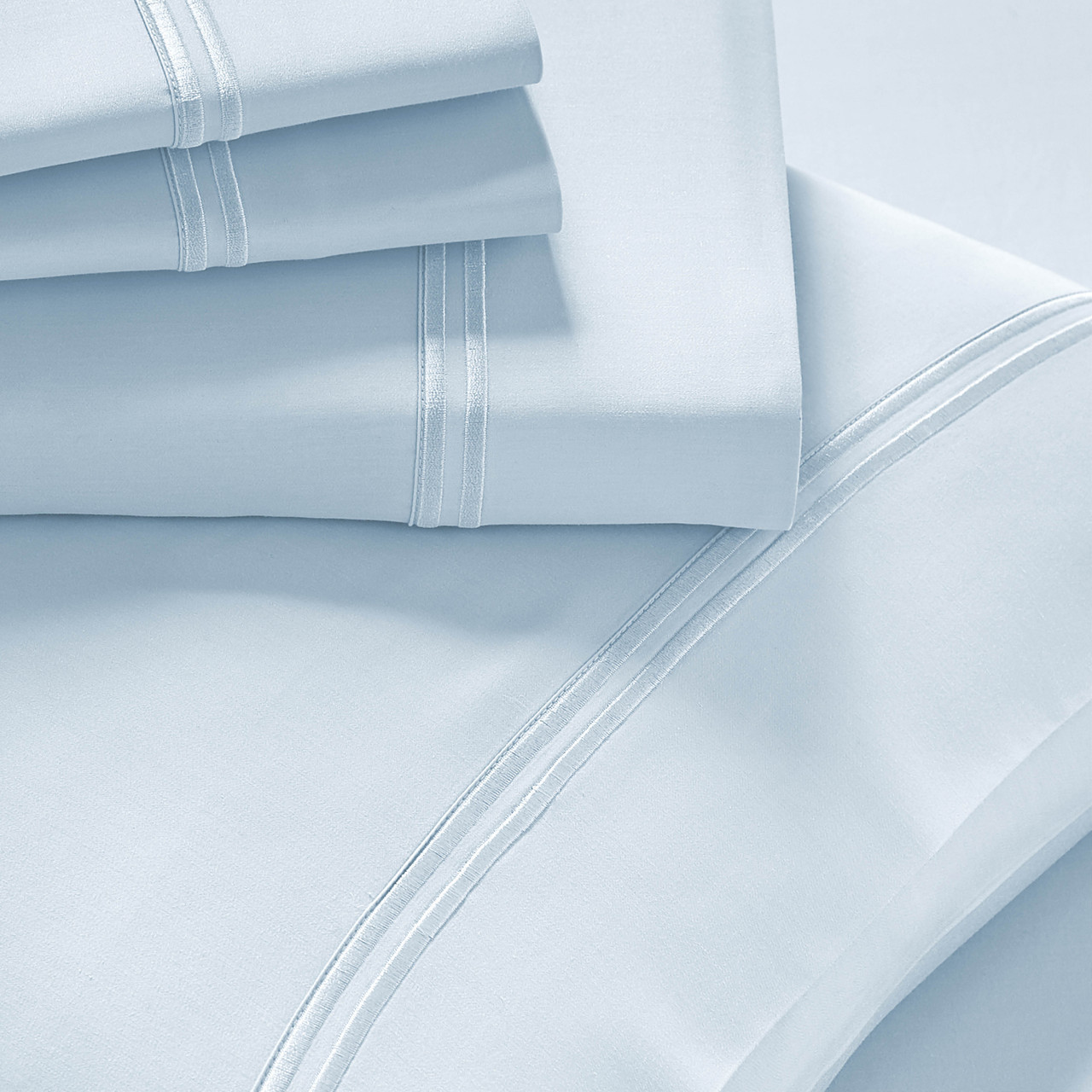 Soft Touch TENCEL™ Modal® Split Head Bed Sheets by PureCare™ Light Blue Folded Sheet