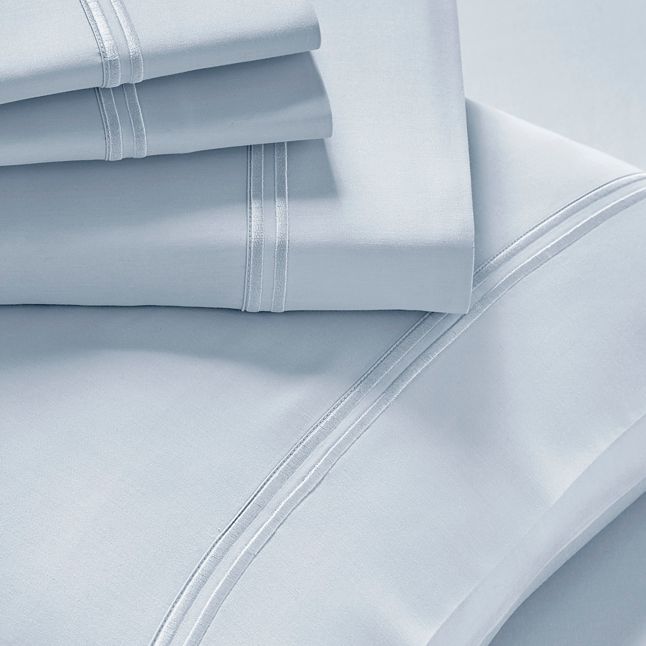 Refreshing TENCEL™ Lyocell Sheets by PureCare Split Head, Split Top, Flex Head Style Stacked Folded Light Blue
