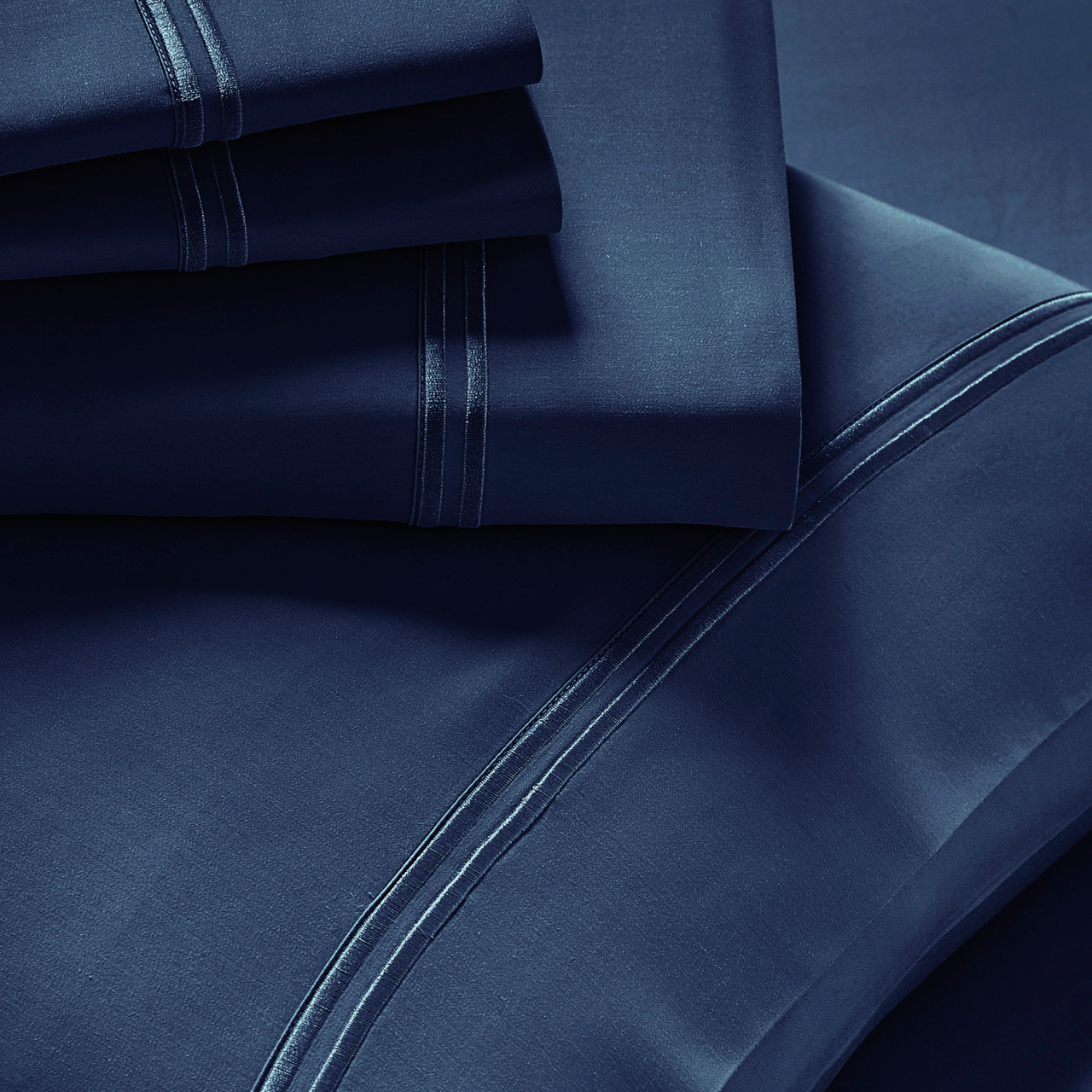 Refreshing TENCEL™ Lyocell Sheets by PureCare Split Head, Split Top, Flex Head Style Stacked Folded Celestial Blue