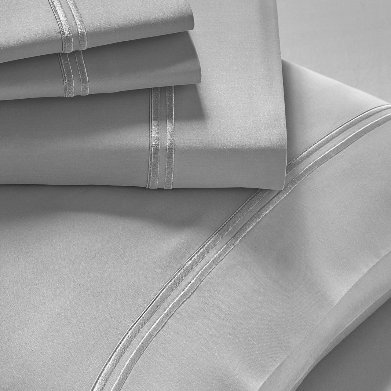 Refreshing TENCEL™ Lyocell Sheets by PureCare Split Head, Split Top, Flex Head Style Stacked Folded Dove Gray
