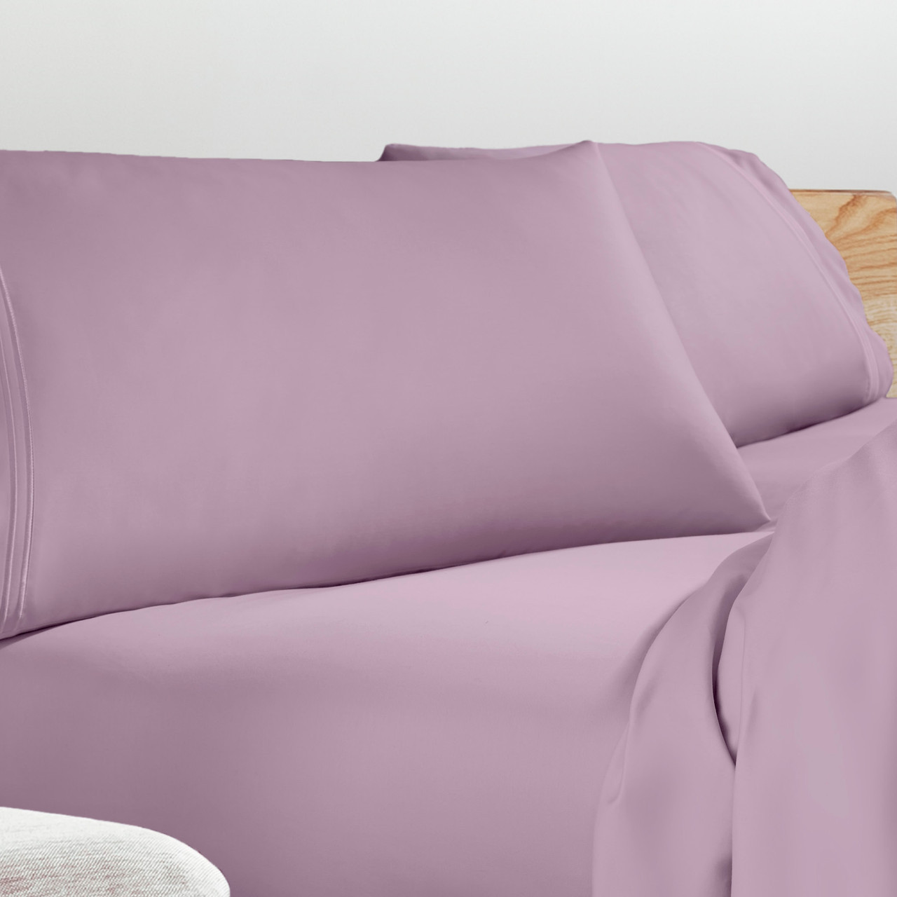 Refreshing TENCEL™ Lyocell Sheets by PureCare Split Head, Split Top, Flex Head Style Stacked Lilac Bed