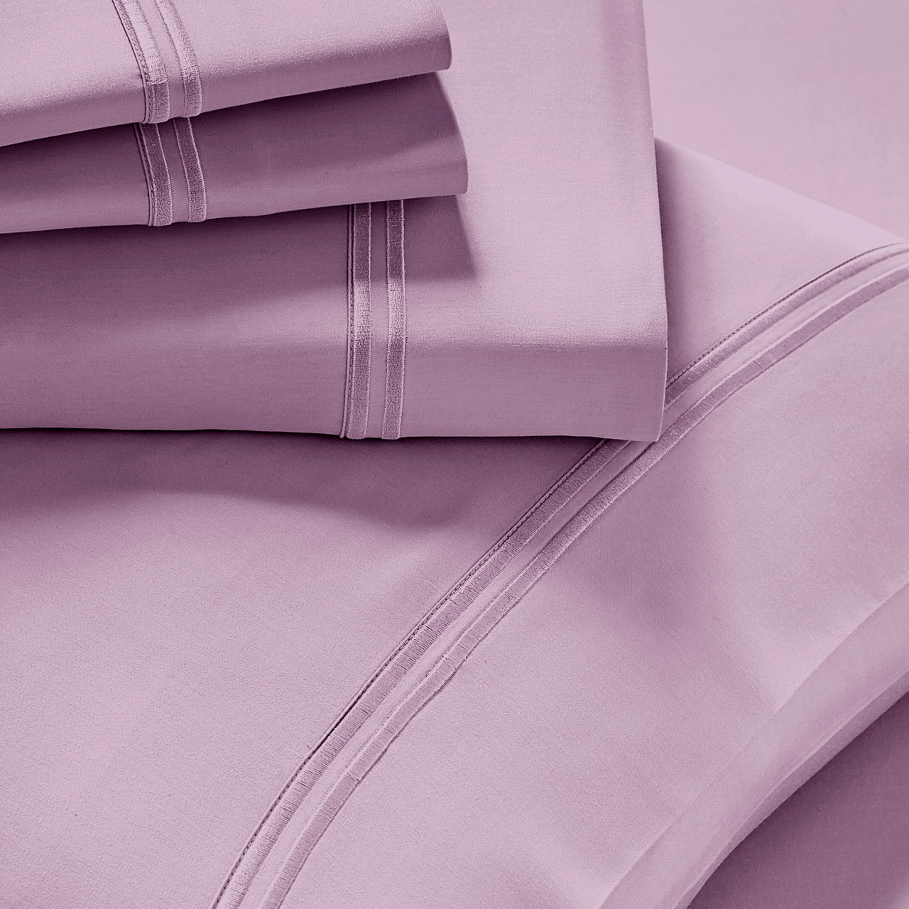 Refreshing TENCEL™ Lyocell Sheets by PureCare Split Head, Split Top, Flex Head Style Stacked Folded Lilac