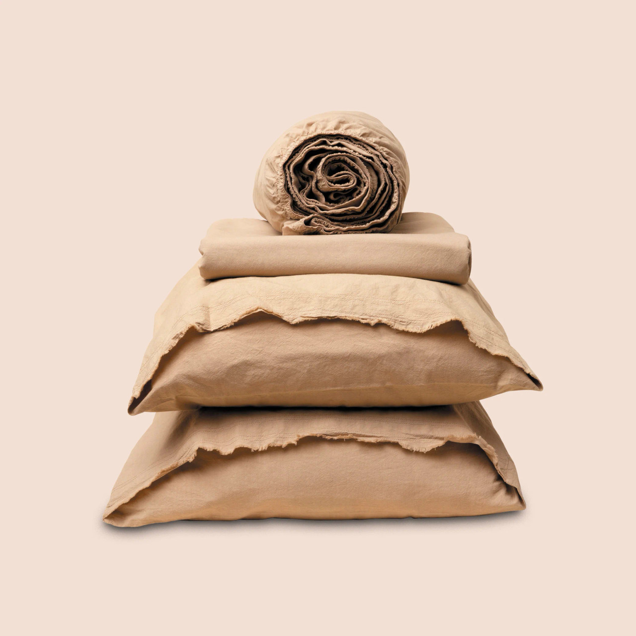 Dr. Weil Garment Washed Percale Bed Sheet Set by PureCare - Ochre Color Stacked