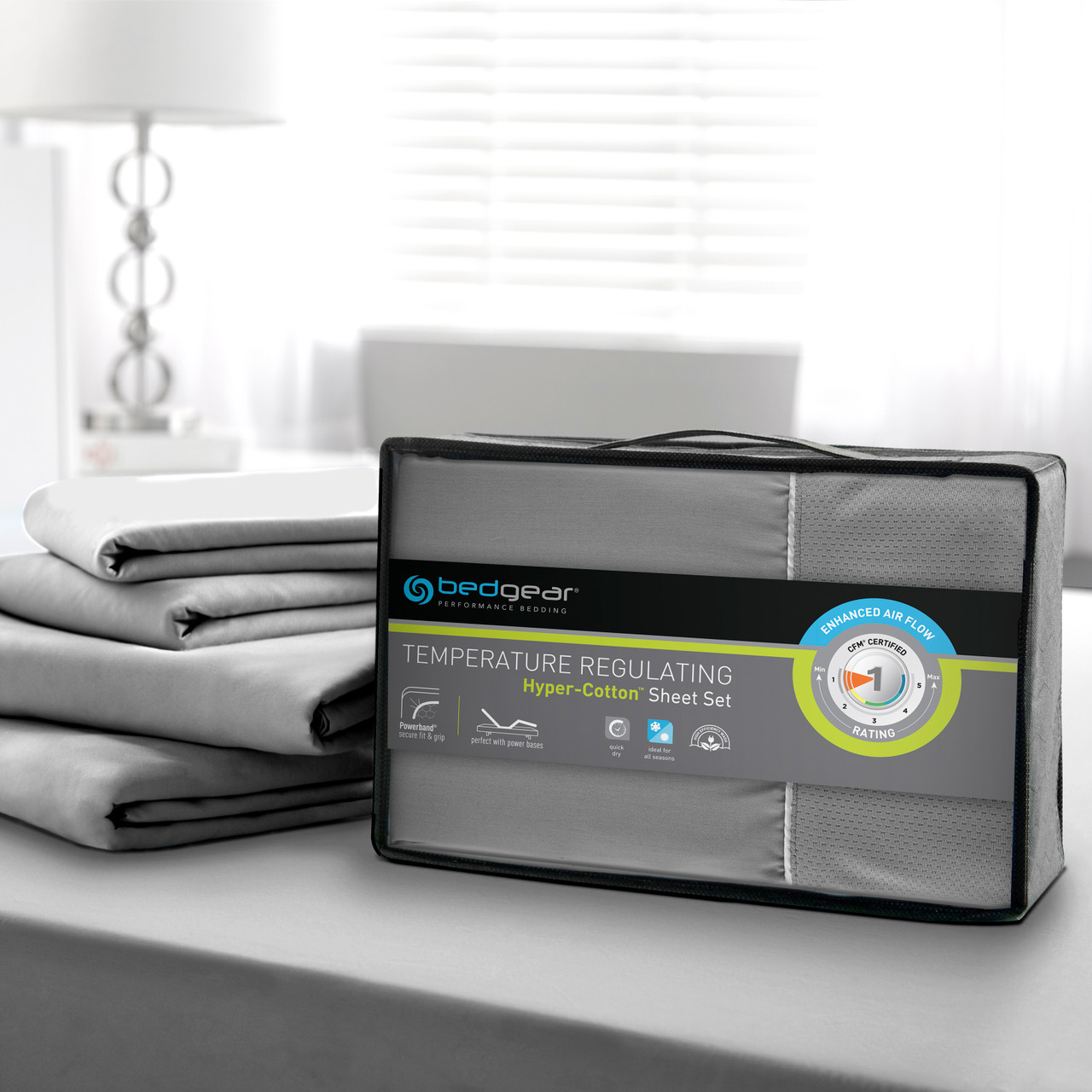 bedgear®  Hyper-Cotton™ Performance® Sheet Set Packaging, Beige, Light Grey