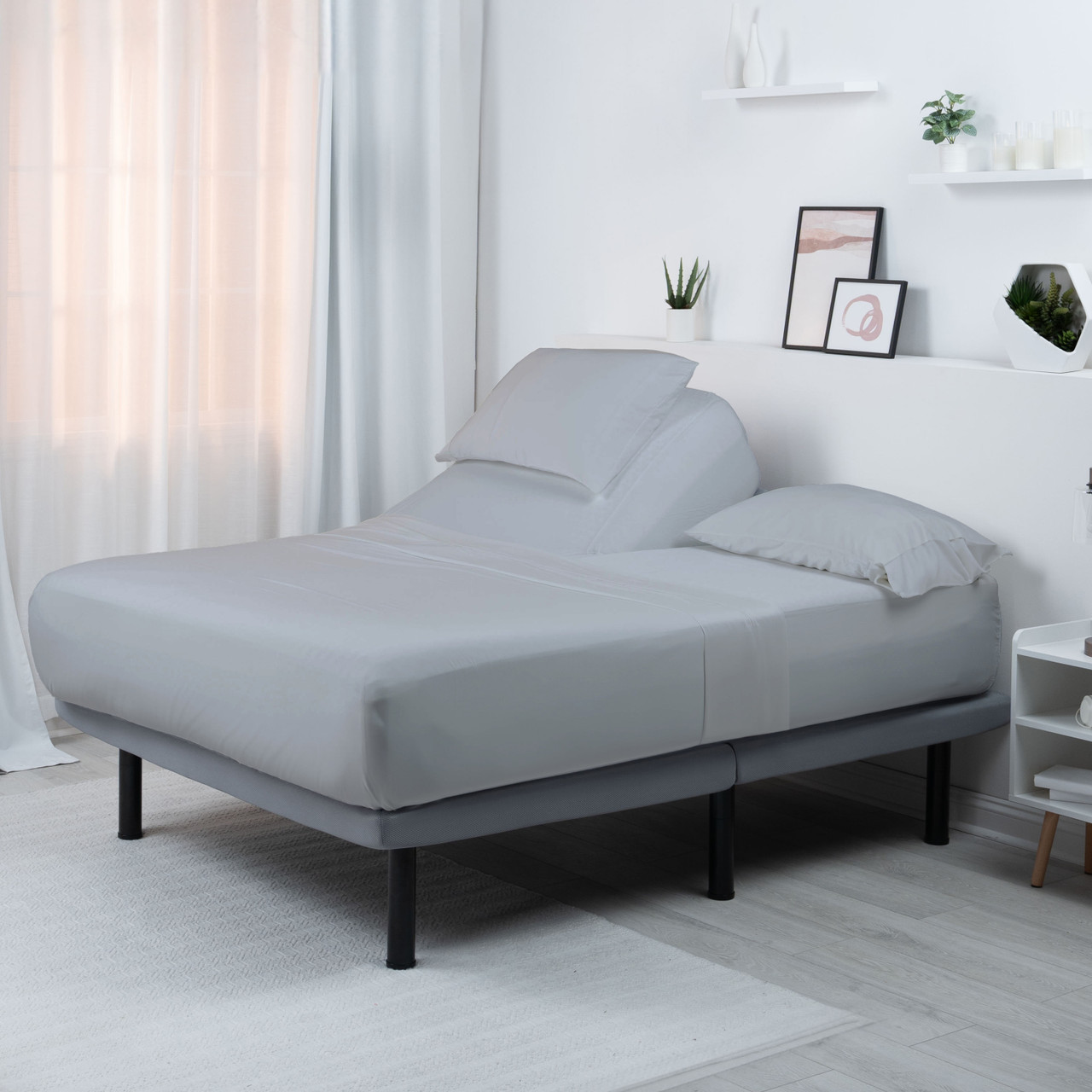 bedgear®  Hyper-Cotton™ Performance® Sheet Set Packaging, Adjustable Bed, Split Head Mattress, Light Grey