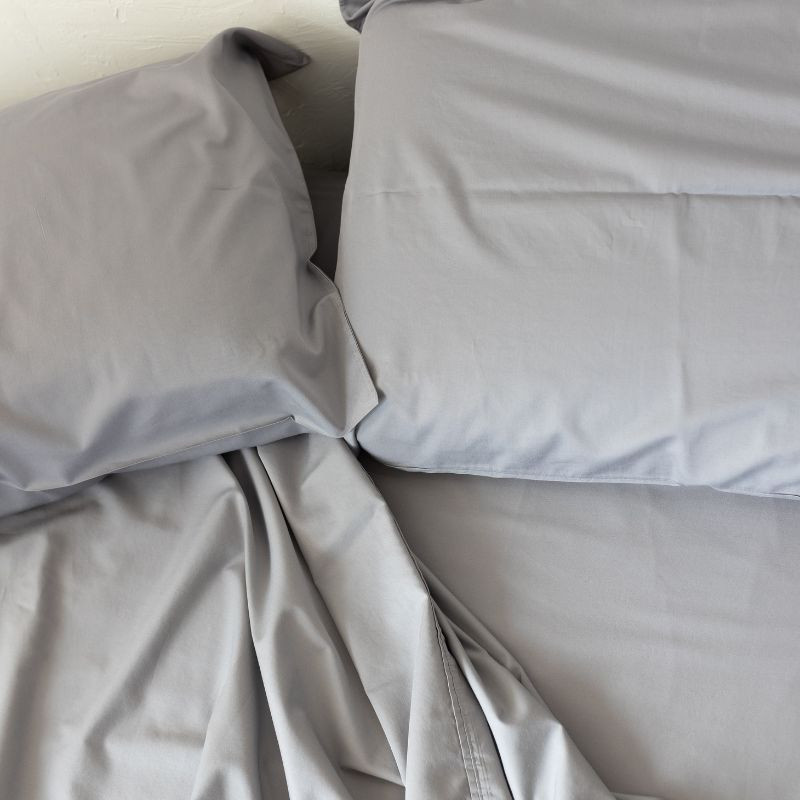 DreamFit® DreamHealth™ 100% GOTS Certified Organic Cotton Percale Sheet Set - Gray Color Bed Over Head Mattress