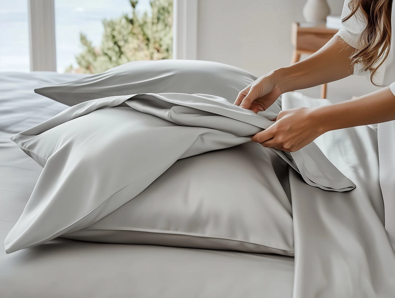 Sleep & Beyond myBamboo® Bamboo & Cotton Blend Sheet Set, Dove Gray Color Island Lifestyle