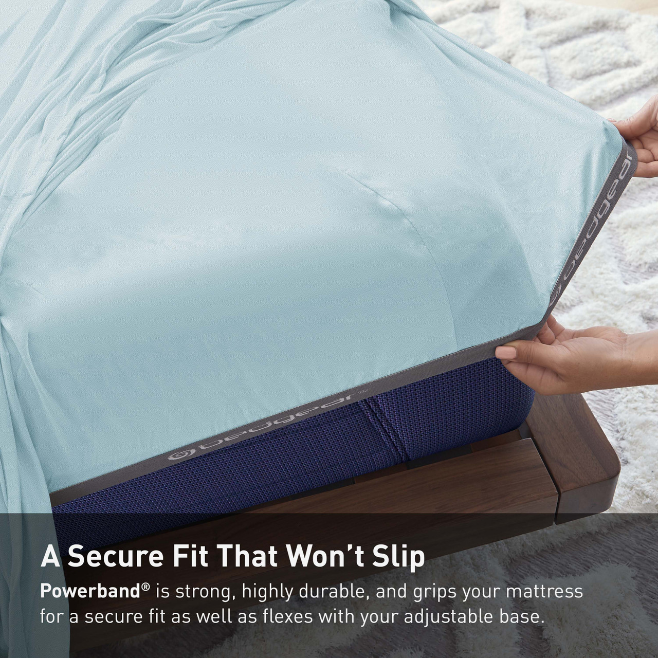 Bedgear®  Hyper-Linen™ Heat Deflecting Bamboo  Linen Sheet Set, Fitted Sheet Powerband, Misty Blue Color